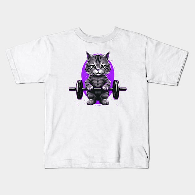 Gym Cat Kids T-Shirt by Fresh! Printsss ™